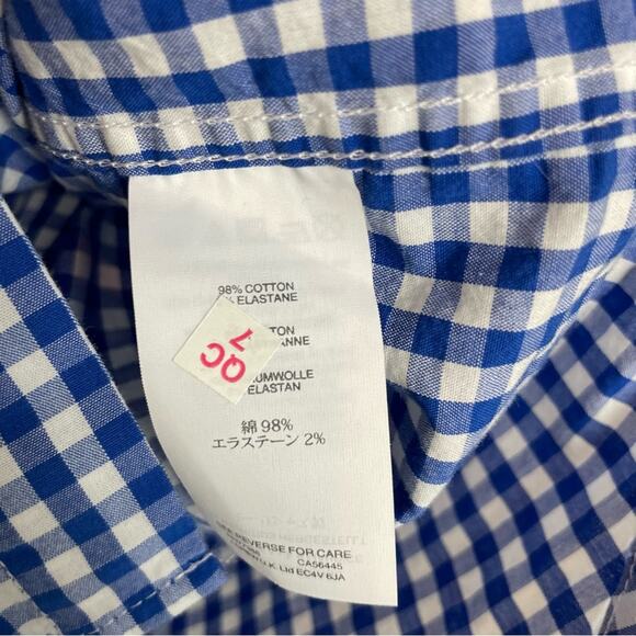 J Crew Factory Blue White Gingham Button Down Boy's  NWT Shirt 8 - Picture 4 of 5